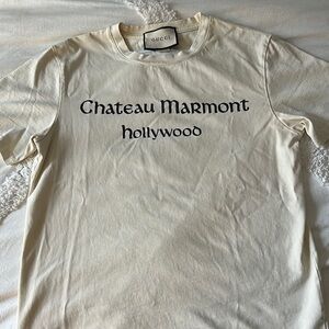 Gucci Cream Gothic Print Short Sleeve Tee